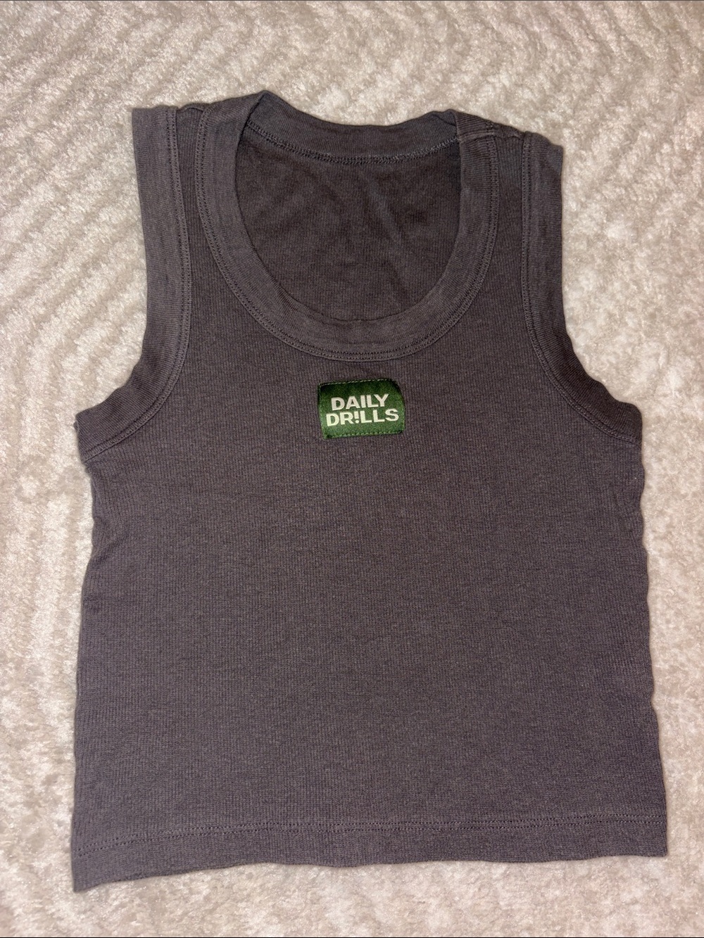 Daily Drills Women's Charcoal Gray Ribbed Tank Top with Logo Patch